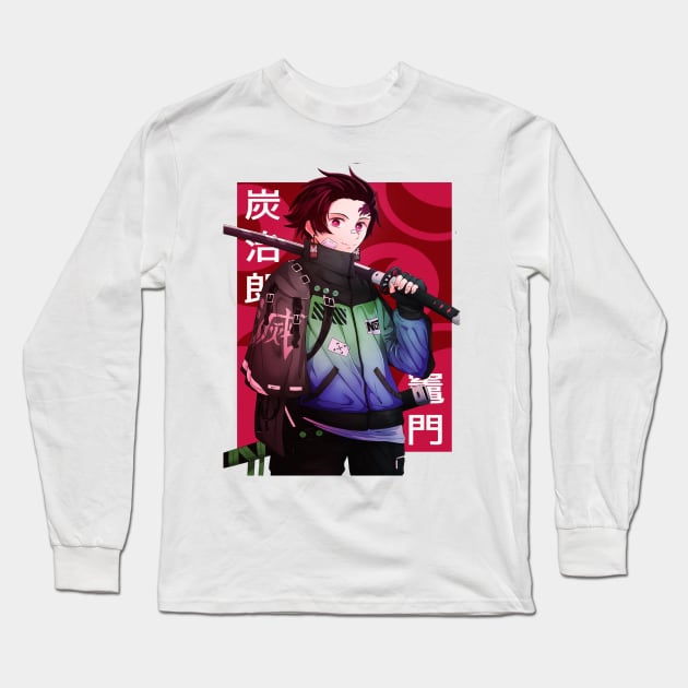 Tanjiro Demonslayer Vector Art Long Sleeve T-Shirt by Pure Touch